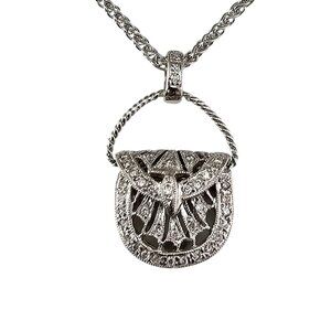 14K White Gold Diamond Articulating Handbag Pendant Necklace #23741